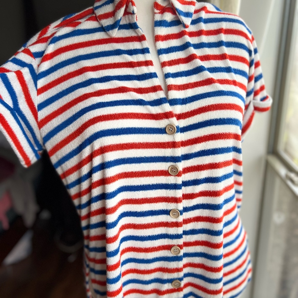Show Me Your Mumu Terry Cloth Striped Button Shirt USA S Resort Coastal Preppy